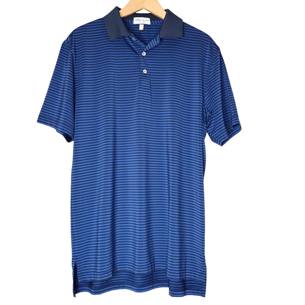Peter Millar Dark Blue Stripe Stretch Jersey Polo Golf Shirt Men's Medium